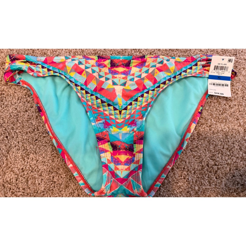 Bar III Skylar Geometric Print Ruched Bikini Bottom Multicolor 6MBDY93M XL